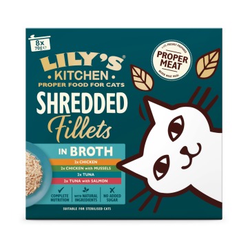 Lily's Kitchen Shredded Fillets dla kotów, 8 x 70 g - Pakiet mieszany w bulionie (4 smaki)