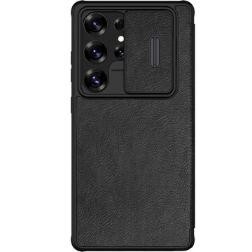 Etui z klapką i ochroną aparatu Nillkin Qin Pro do Galaxy S25 Ultra, czarne