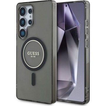 Etui Guess Glitter Circle Classic Logo do MagSafe do Galaxy S25 Ultra, czarne