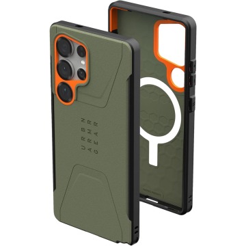 Etui pancerne Urban Armor Gear Civilian Magnet do Galaxy S25 Ultra, zielone z pomarańczowym