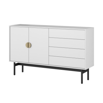 SELSEY Komoda dwudrzwiowa Stoon z czterema szufladami 154 cm Biała - Genesis
