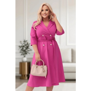 Elegancka amarantowa żakietowa sukienka Marietta XXL OVERSIZE WIOSNA