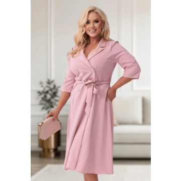 Elegancka żakietowa sukienka Marietta w kolorze pudrowego różu XXL OVERSIZE WIOSNA