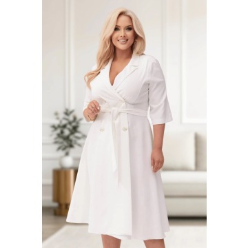 Elegancka żakietowa sukienka Marietta w kolorze ecru XXL OVERSIZE WIOSNA