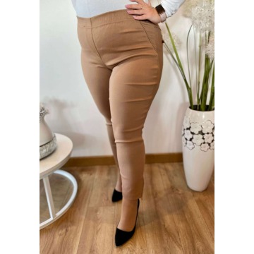 Beżowe spodnie Bengaliny04 z zamkami slim fit 7/8 PLUS SIZE XXL