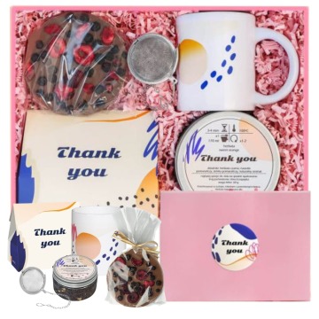 Gotowy zestaw prezentowy „Thank You“ BOX herbaty smakowe kubek zaparzacz kulka herbata PREMIUM czeko