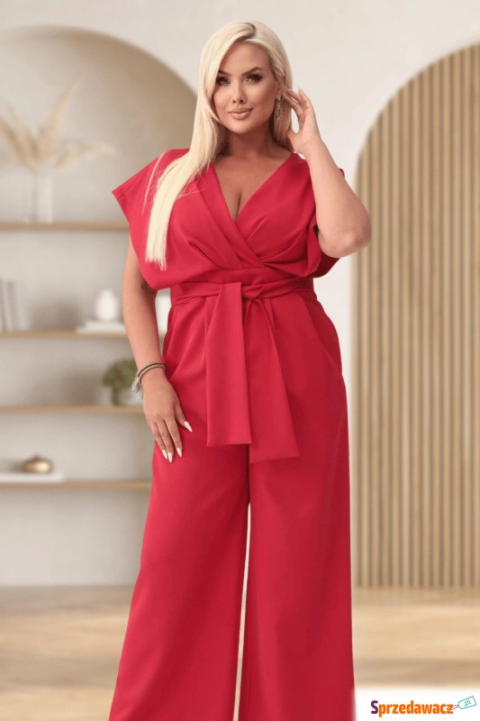 Elegancki czerwony kombinezon Valentina XXL OVERSIZE - Komplety damskie - Gdańsk