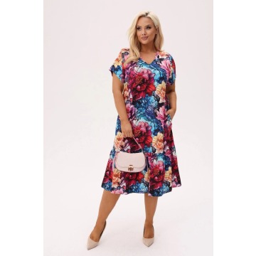 Wiskozowa sukienka Solea w print piwonii PLUS SIZE XXL OVERSIZE