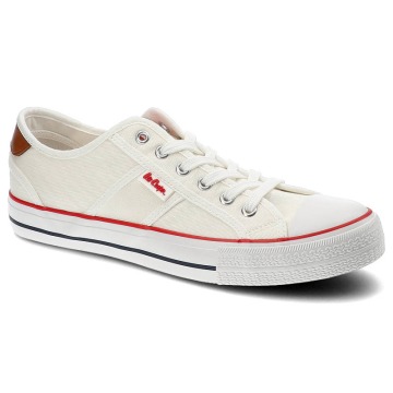 Trampki damskie Lee Cooper, tekstylna cholewka klasyczna sznurowana konstrukcja gumowa podeszwa, bia