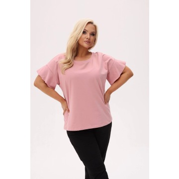 Basicowa bluzka Fala w kolorze pudrowego różu z falującym rękawem PLUS SIZE XXL OVERSIZE