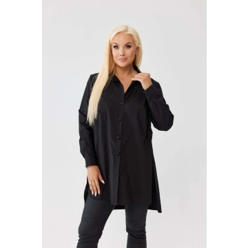 Klasyczna czarna koszula Elena zapinana na guziki, asymetryczny krój PLUS SIZE XXL OVERSIZE WIOSNA