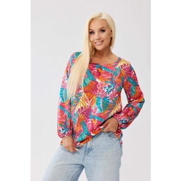 Bluzka Amira Tropicana - kolorowy print z wiązaniem na plecach PLUS SIZE XXL OVERSIZE JESIEŃ