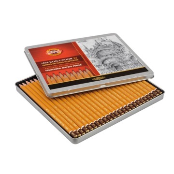 Zestaw ołówków 24 sztuki 8B-10H Koh-i-noor 1500 w metalowej kasetce