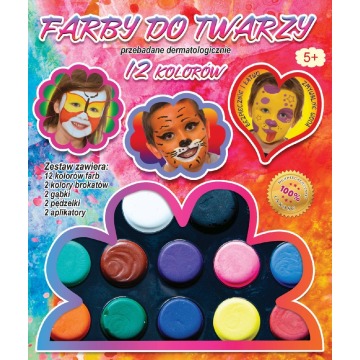 Farby Do Malowania Twarzy 12 kolorów z akcesoriami