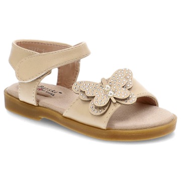 Sandały damskie S‑Barski, cholewka ze skóry ekologicznej z zapięciem na rzep i marszczoną aplikacją 