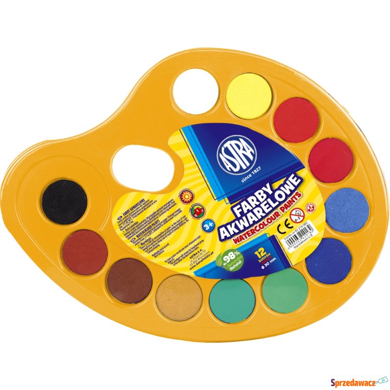 Farby akwarelowe wodne na paletce 12 kolorów 30mm... - Artykuły papiernicze... - Grudziądz