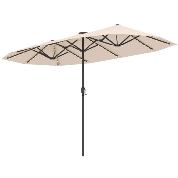 Podwójny parasol ogrodowy z korbką i lampkami LED