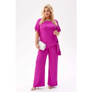 Elegancki komplet Rosa w energetycznym kolorze magenta - bluzka i spodnie na wesele PLUS SIZE XXL WI