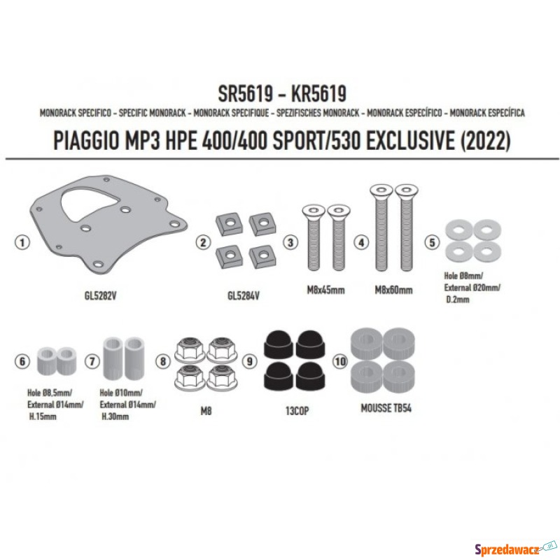 GIVI STELAŻ KUFRA CENTRALNEGO PIAGIO MP3 HPE 400-4 - Kufry i bagaż - Gdynia
