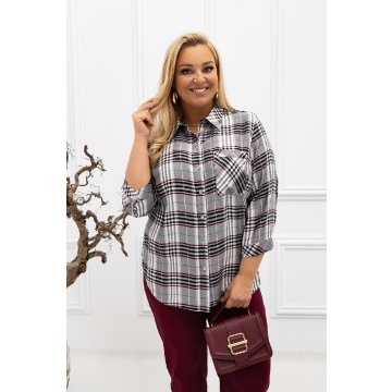 Klasyczna elegancka koszula Violet w szaro-bordową kratkę PLUS SIZE XXL