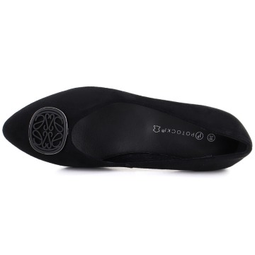 Baleriny damskie na ozdobnym obcasie czarne Potocki SZ12770