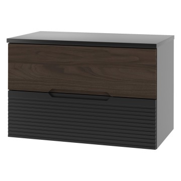 SELSEY Szafka łazienkowa z blatem Avella 80 cm ryflowany front czarny mat / orze - Genesis