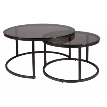 SELSEY Zestaw dwóch stolików kawowych Feratte średnica 80 cm i 60 cm szklane cza - Genesis