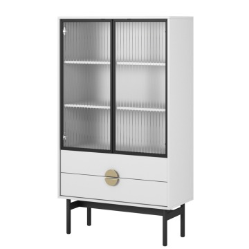 SELSEY Witryna niska Stoon 85 cm z trzema półkami i dwiema szufladami 85 cm Biał - Genesis