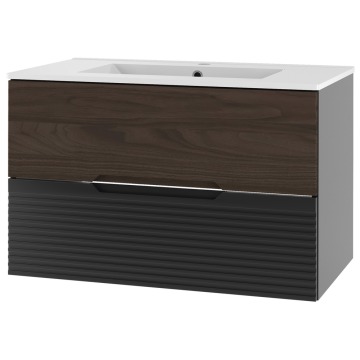 SELSEY Szafka łazienkowa z umywalką Avella 80 cm ryflowany front czarny mat / or - Genesis