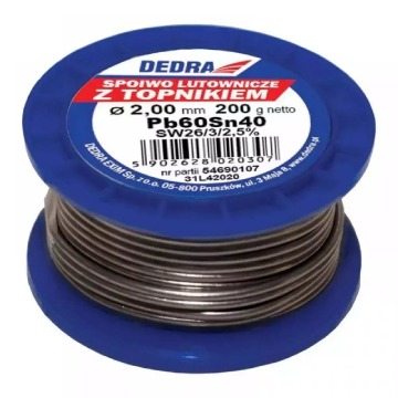 LUT Z TOPNIKIEM, SPOIWO LUTOWNICZE DEDRA 31L42020 2.0MM, 200G, 40%SN, PB60SN40