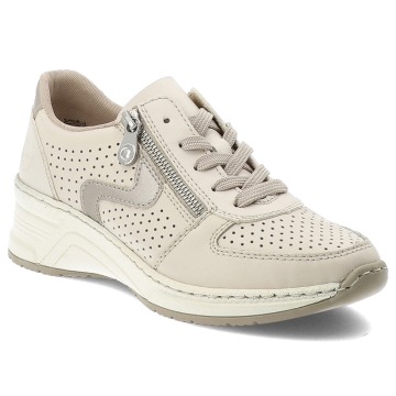 Sneakersy damskie Rieker, cholewka perforowana sznurowanie zamek z boku wzmocniony nosek niski profi