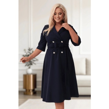 Elegancka granatowa żakietowa sukienka Marietta XXL OVERSIZE JESIEŃ