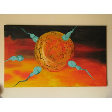 Duży obraz ręcznie malowany na płótnie 65x107 cm - Kosmiczna abstrakcja