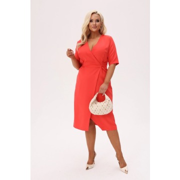Kopertowa sukienka Hannah MIDI w kolorze papai PLUS SIZE XXL OVERSIZE