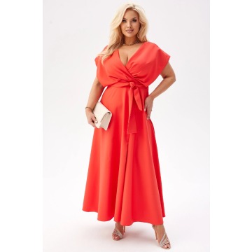 Elegancka sukienka Flavia na wesele - zmysłowy blask papai PLUS SIZE XXL