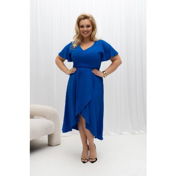 Szafirowa asymetryczna sukienka Aleta z paskiem w talii PLUS SIZE XXL OVERSIZE WIOSNA