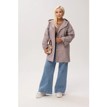 Przejściowy płaszcz damski Arlene o trapezowym kroju z kapturem w kolorze capuccino/taupe PLUS SIZE 