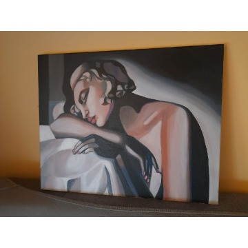 Tamara Łempicka Śpiąca rękodzieło 50 na 35 cm... - Obrazy - Krapkowice - zdjęcie 1