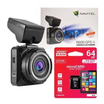 ZESTAW KAMERA SAMOCHDOWA WIDEOREJESTRATOR  NAVITEL R600 GPS Full HD + KARTA 64 GB