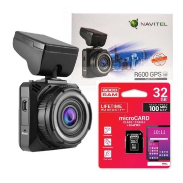 ZESTAW KAMERA SAMOCHDOWA WIDEOREJESTRATOR  NAVITEL R600 GPS Full HD + KARTA 32GB