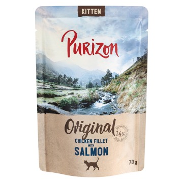 Korzystny pakiet Purizon Kitten, bez zbóż, 24 x 70 g  - Filet z kurczaka z łososiem