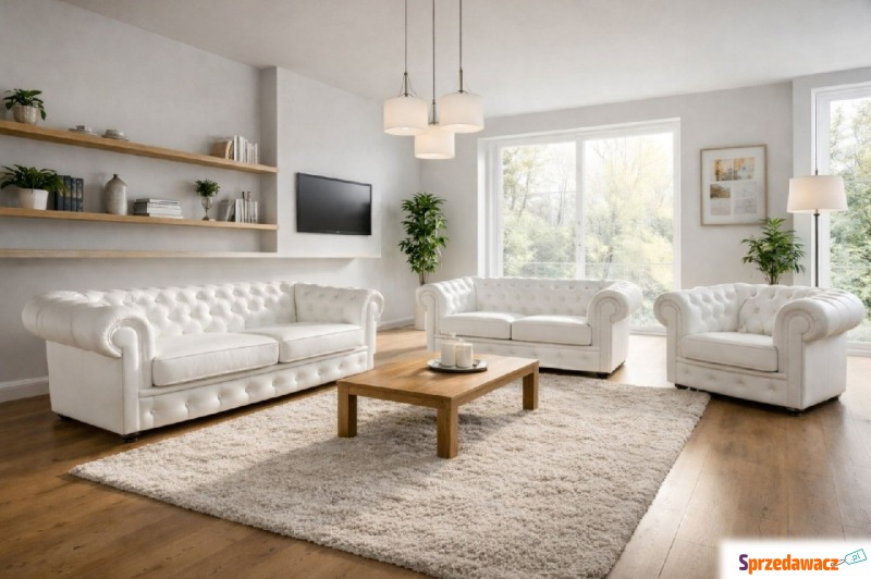 Komplet Chesterfield szeroki - skóra naturalna,... - Sofy, fotele, komplety... - Reda