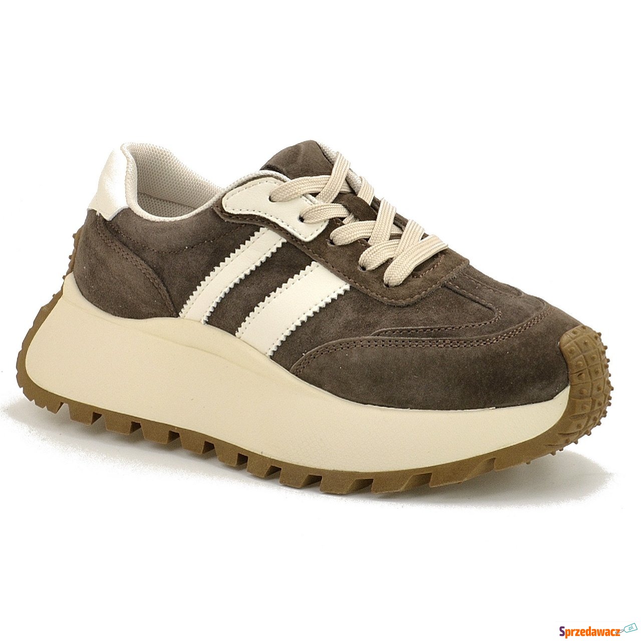 Brązowe skórzane sneakersy dam...