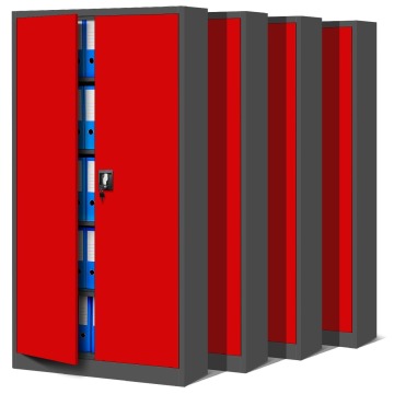 Zestaw 4x szafa biurowa metalowa na akta antracytowo-czerwona, 900x1950x400 mm: JAN H