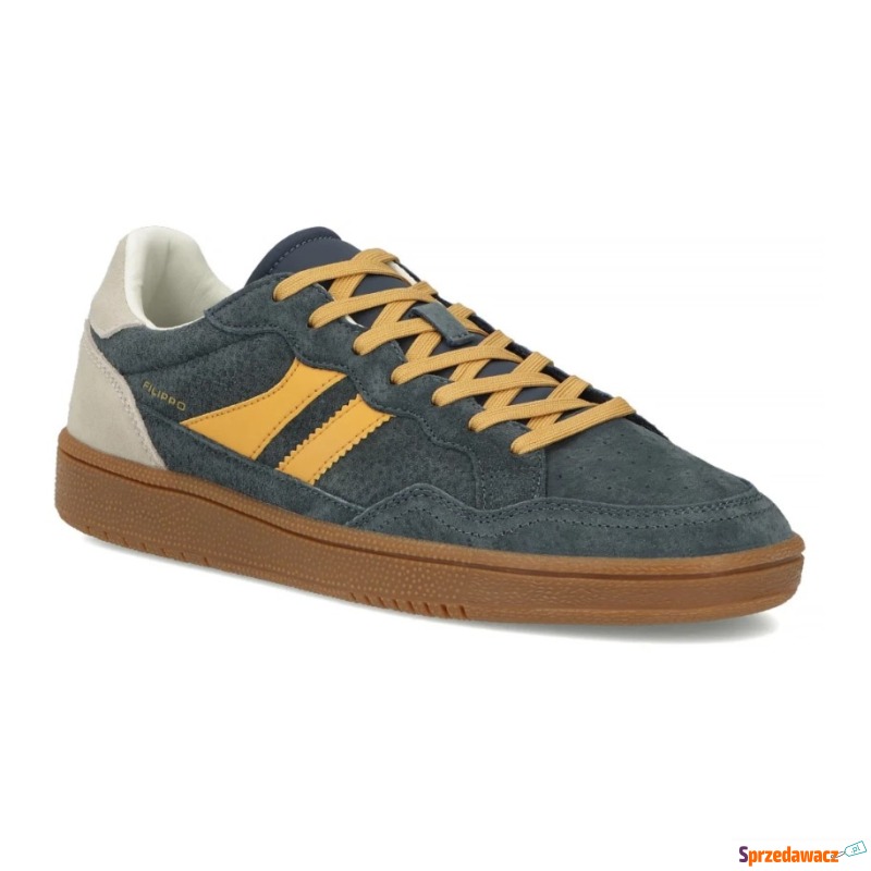 Granatowe skórzane sneakersy m...
