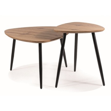 SELSEY Zestaw dwóch stolików kawowych Twin 60 cm i 40 cm dąb artisan/ czarny mat - Genesis