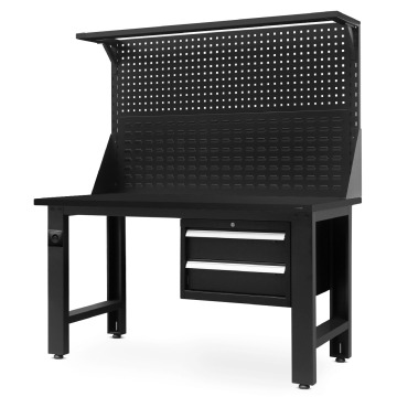 Biurko warsztatowe z perforowaną tablicą czarne, 1500x1700x750 mm: LOGAN All Black