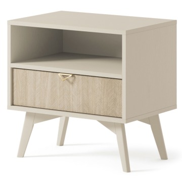 SELSEY Szafka nocna Favoria z szufladą 54 cm beżowa/jodełka scandi ze złotym uch - Genesis