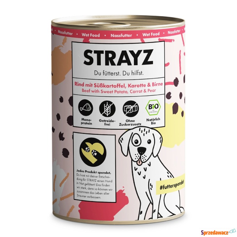 STRAYZ BIO, 6 x 400 g - Biowołowina z biobata... - Karmy dla psów - Płock