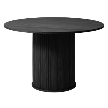 SELSEY Stół okrągły Gativel 120 cm z okrągłą podstawą lamele dąb czarny - Genesis